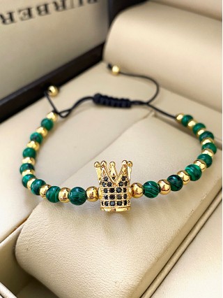 Bratara dama model deosebit cu piatra semipretioasa Malachit si design special coroana