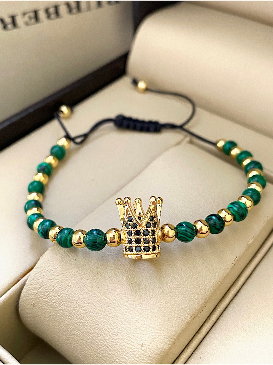 Bratara dama model deosebit cu piatra semipretioasa Malachit si design special coroana