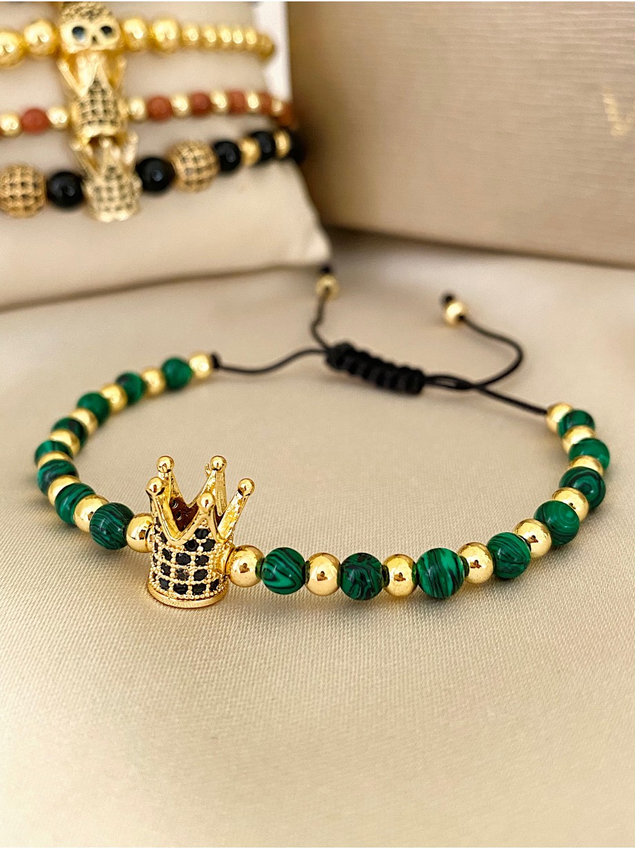 Bratara dama model deosebit cu piatra semipretioasa Malachit si design special coroana