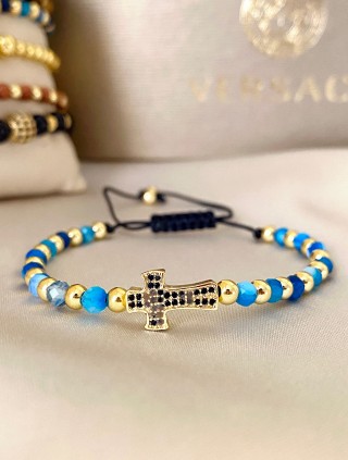 Bratara dama model deosebit cu piatra semipretioasa Agata albastra si design special cruciulita