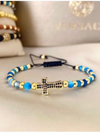 Bratara dama model deosebit cu piatra semipretioasa Agata albastra si design special cruciulita