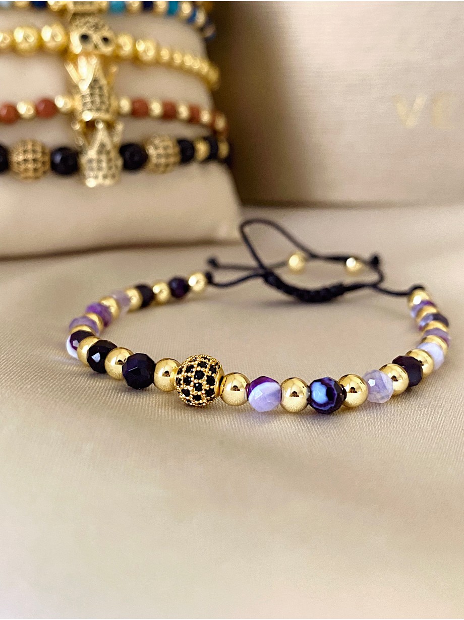 Bratara dama model deosebit cu piatra semipretioasa Agata mov si design special biluta