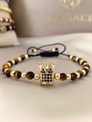 Bratara dama model deosebit cu piatra semipretioasa Ochi de tigru si design special coroana