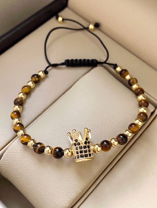 Bratara dama model deosebit cu piatra semipretioasa Ochi de tigru si design special coroana