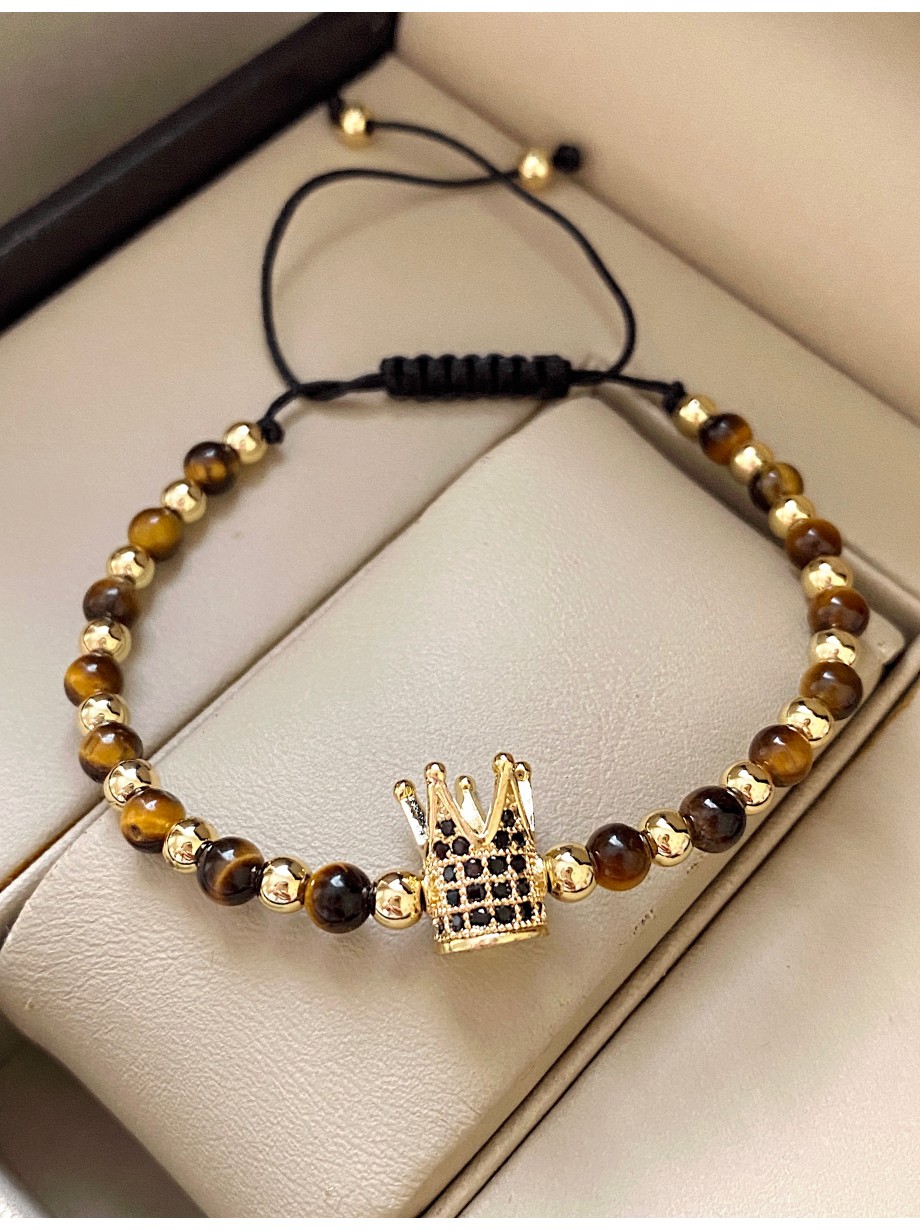 Bratara dama model deosebit cu piatra semipretioasa Ochi de tigru si design special coroana