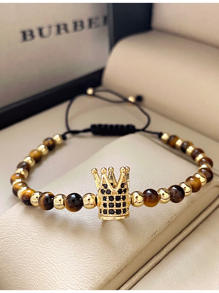 Bratara dama model deosebit cu piatra semipretioasa Ochi de tigru si design special coroana