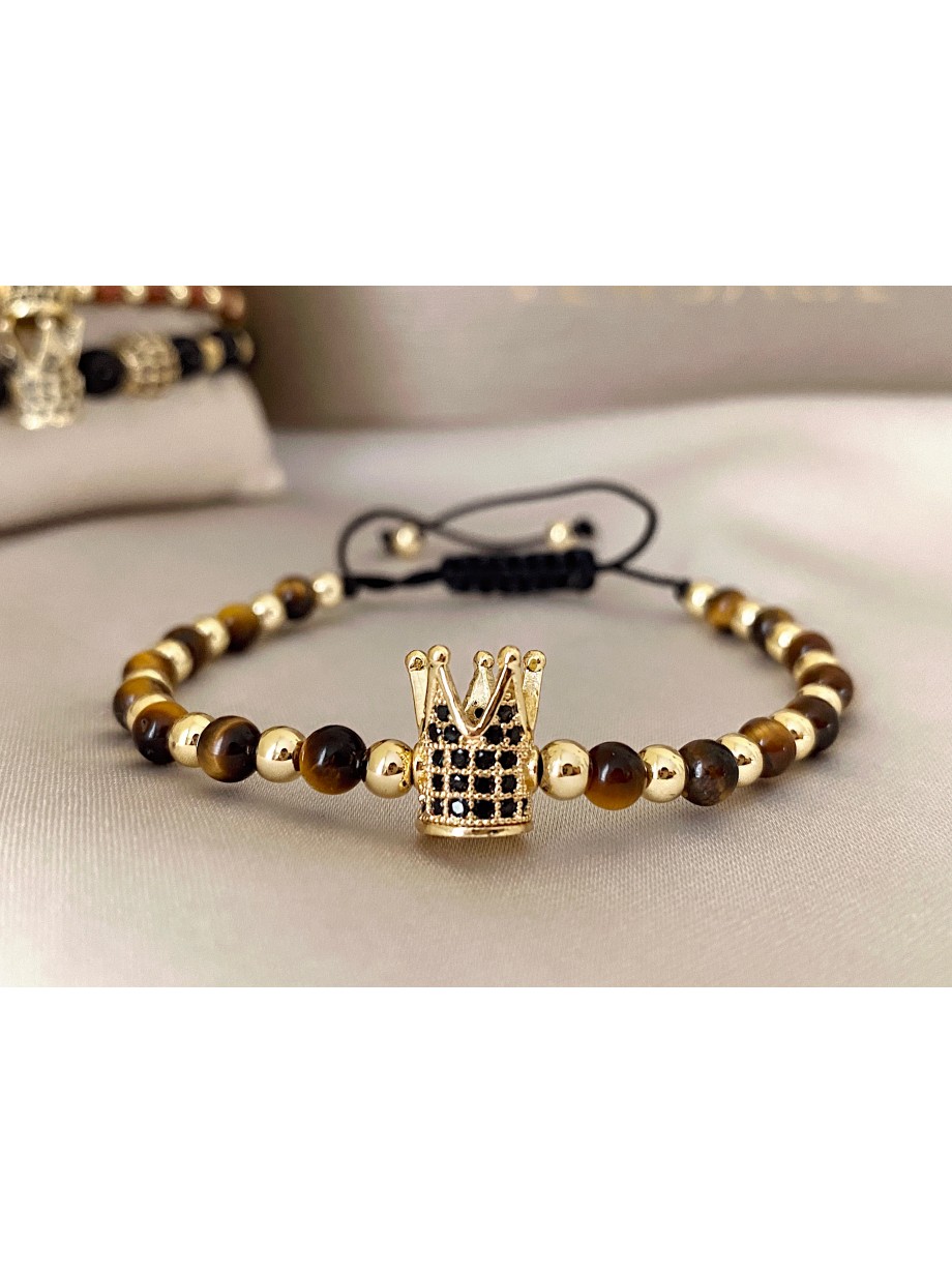 Bratara dama model deosebit cu piatra semipretioasa Ochi de tigru si design special coroana