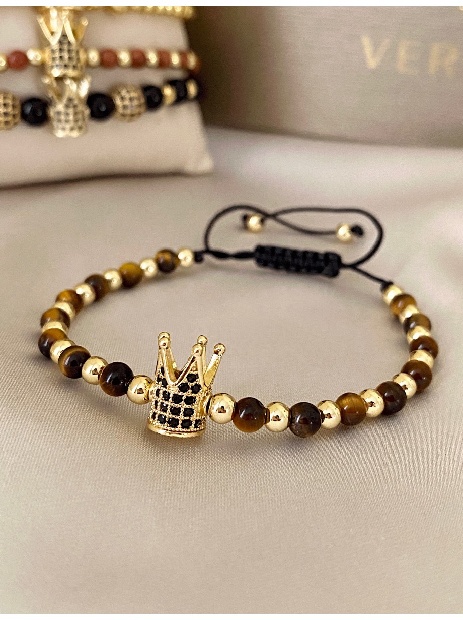 Bratara dama model deosebit cu piatra semipretioasa Ochi de tigru si design special coroana