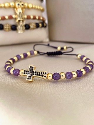 Bratara dama model deosebit cu piatra semipretioasa Ametist si design special cruciulita