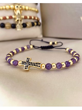 Bratara dama model deosebit cu piatra semipretioasa Ametist si design special cruciulita