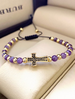 Bratara dama model deosebit cu piatra semipretioasa Ametist si design special cruciulita