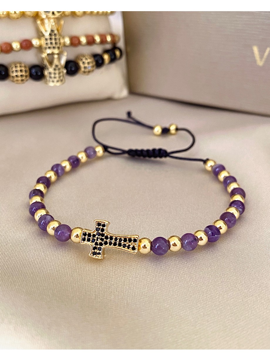 Bratara dama model deosebit cu piatra semipretioasa Ametist si design special cruciulita