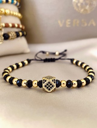 Bratara dama model deosebit cu margele negre si aurii si hexagon