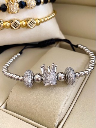 Bratara dama model deosebit cu margele argintii si coroana