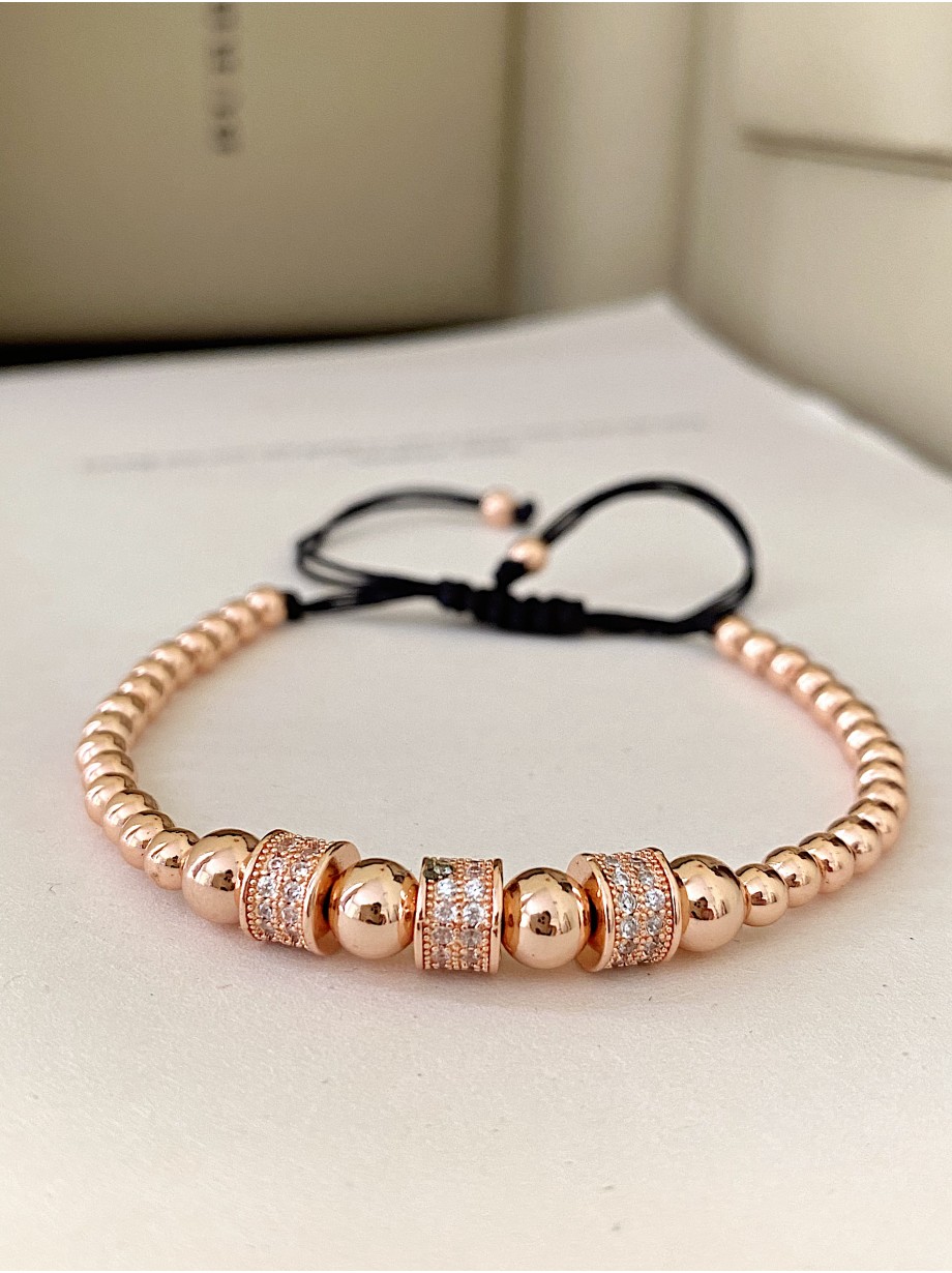 Bratara dama model deosebit cu margele roze si 3 cercuri