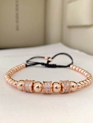 Bratara dama model deosebit cu margele roze si 3 cercuri