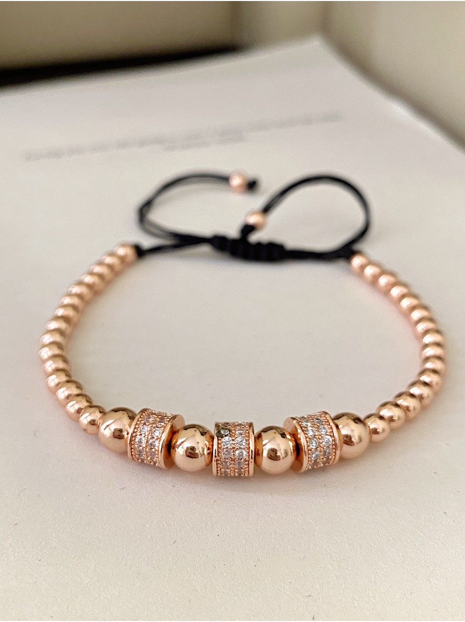 Bratara dama model deosebit cu margele roze si 3 cercuri