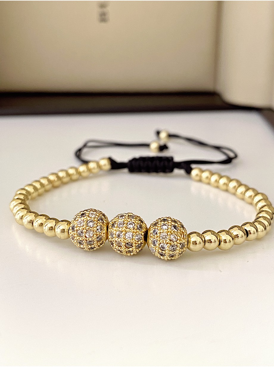 Bratara dama model deosebit cu margele aurii si 3 bilute