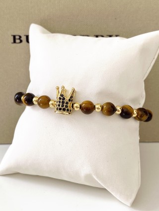Bratara dama model deosebit cu piatra semipretioasa Ochi de tigru si design special coroana