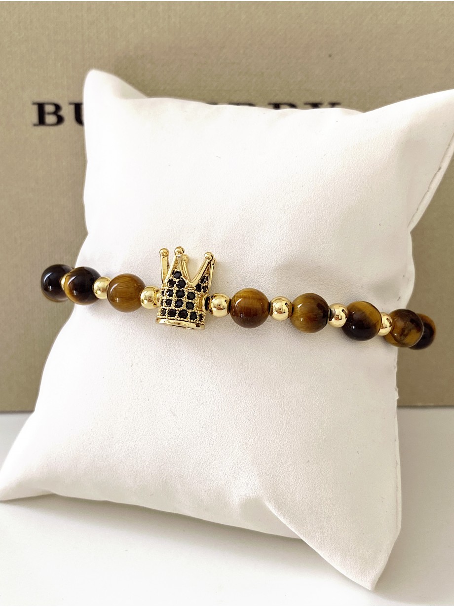 Bratara dama model deosebit cu piatra semipretioasa Ochi de tigru si design special coroana