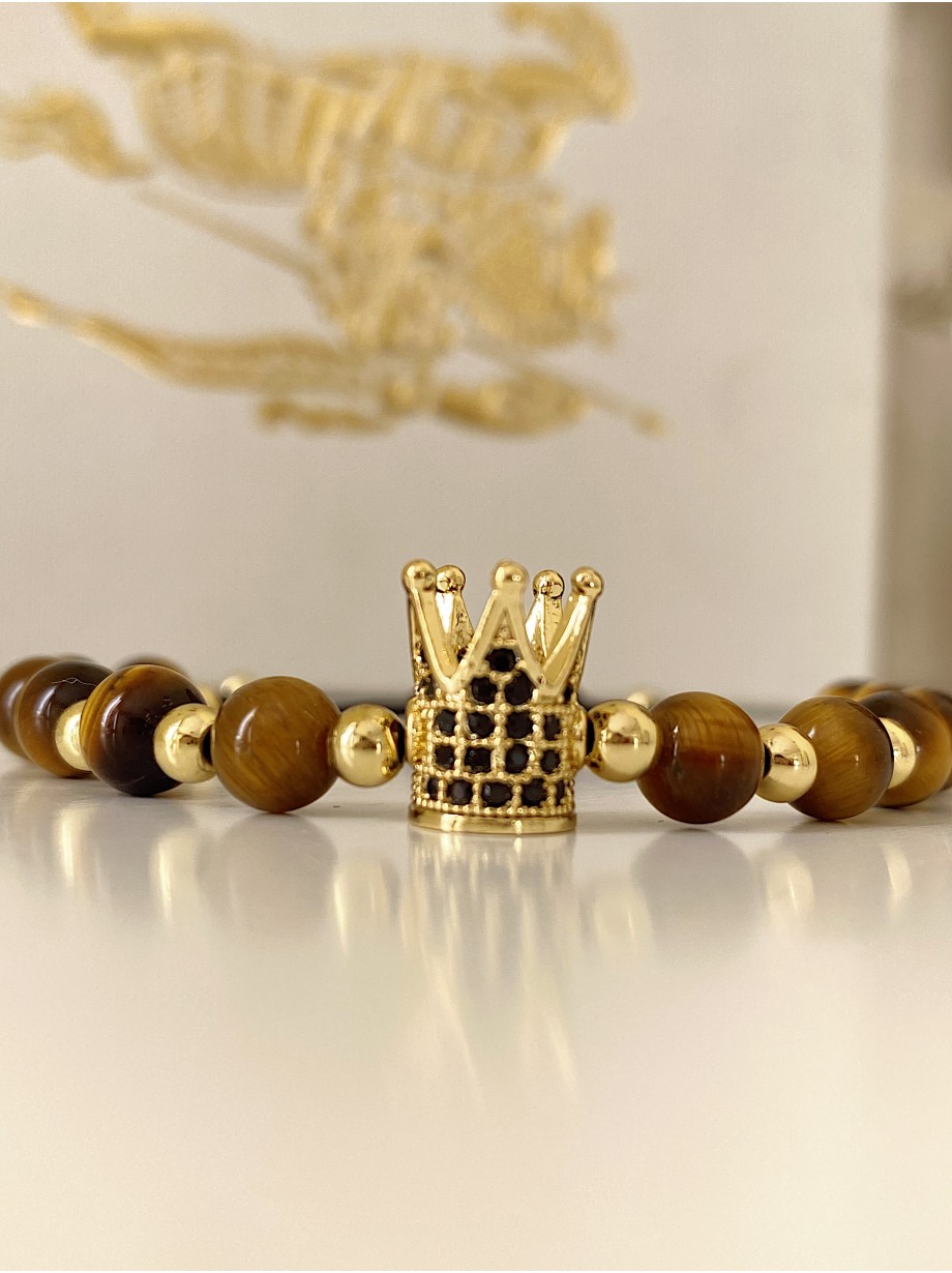 Bratara dama model deosebit cu piatra semipretioasa Ochi de tigru si design special coroana