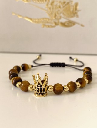 Bratara dama model deosebit cu piatra semipretioasa Ochi de tigru si design special coroana