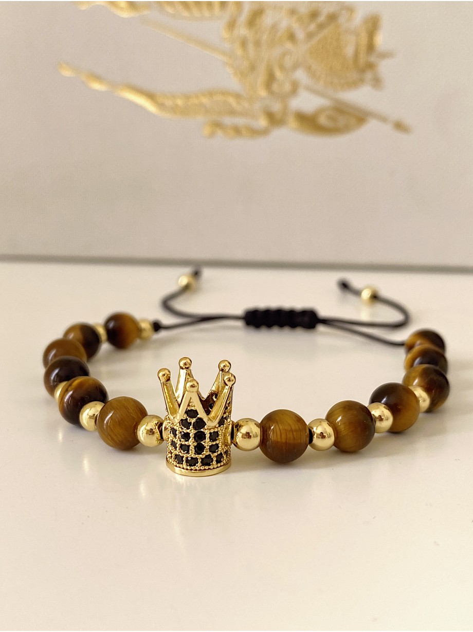 Bratara dama model deosebit cu piatra semipretioasa Ochi de tigru si design special coroana