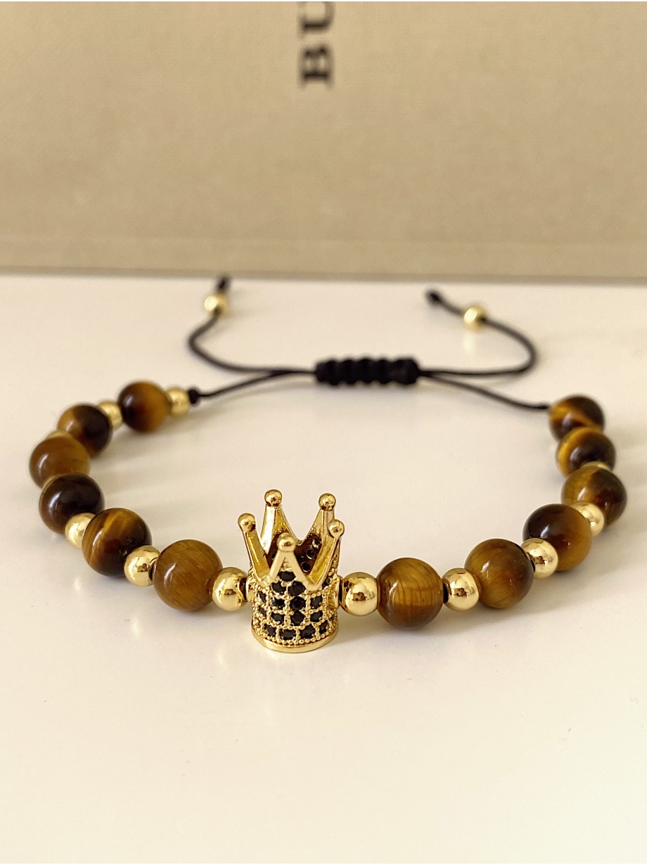 Bratara dama model deosebit cu piatra semipretioasa Ochi de tigru si design special coroana