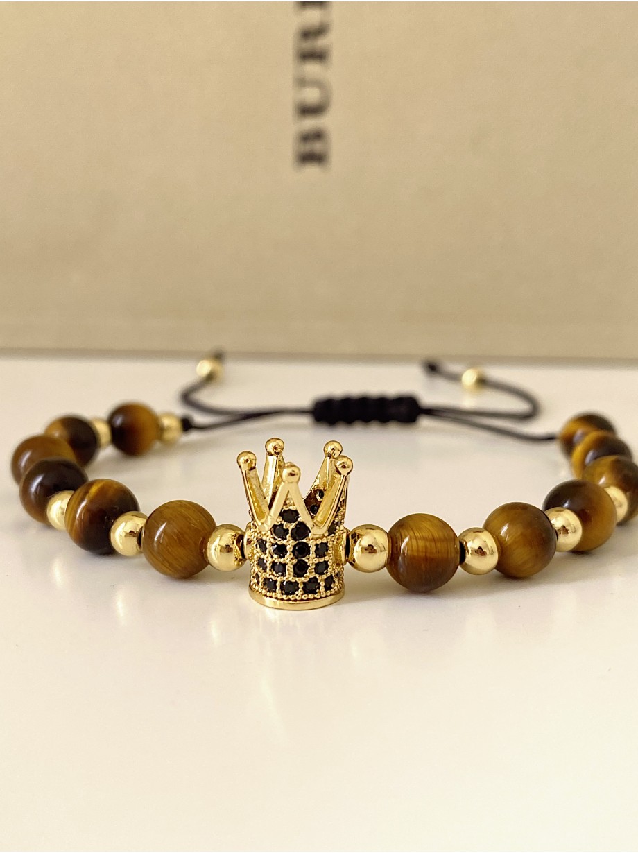 Bratara dama model deosebit cu piatra semipretioasa Ochi de tigru si design special coroana