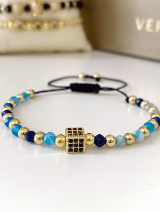 Bratara dama model deosebit cu piatra semipretioasa Agata albastra si design special patrat