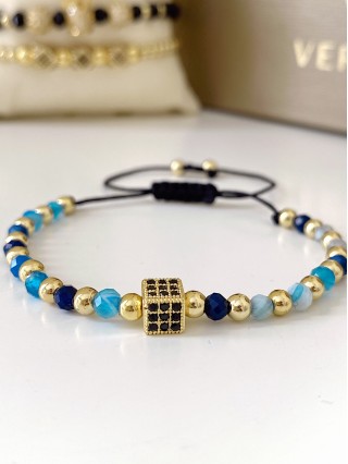 Bratara dama model deosebit cu piatra semipretioasa Agata albastra si design special patrat