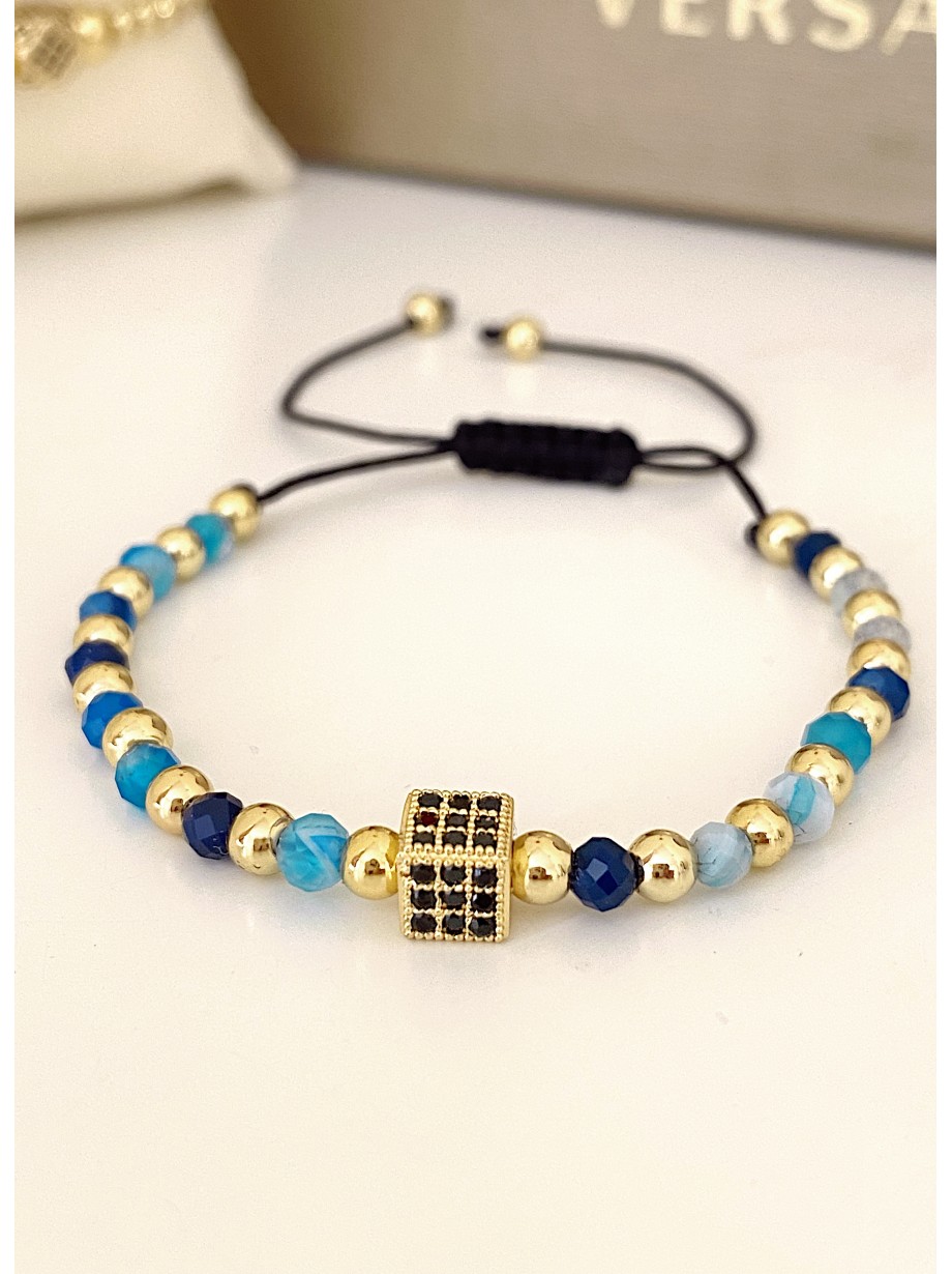 Bratara dama model deosebit cu piatra semipretioasa Agata albastra si design special patrat