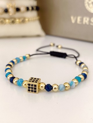 Bratara dama model deosebit cu piatra semipretioasa Agata albastra si design special patrat