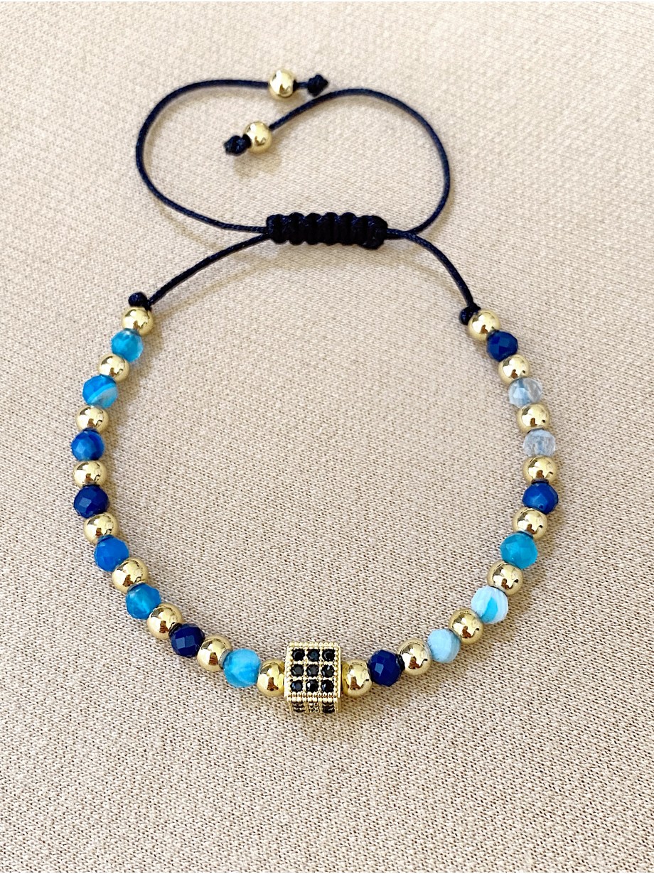 Bratara dama model deosebit cu piatra semipretioasa Agata albastra si design special patrat