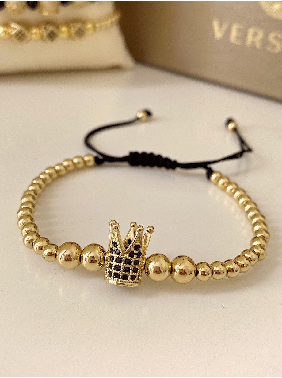 Bratara dama model deosebit cu margele aurii si patrat