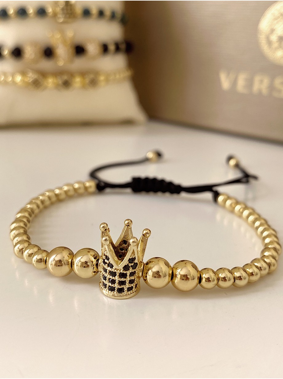 Bratara dama model deosebit cu margele aurii si patrat