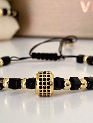 Bratara dama model deosebit cu margele aurii si negre si design cerc