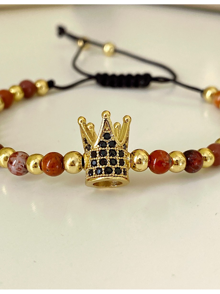 Bratara dama model deosebit cu piatra semipretioasa Ochi de tigru si design special coroana