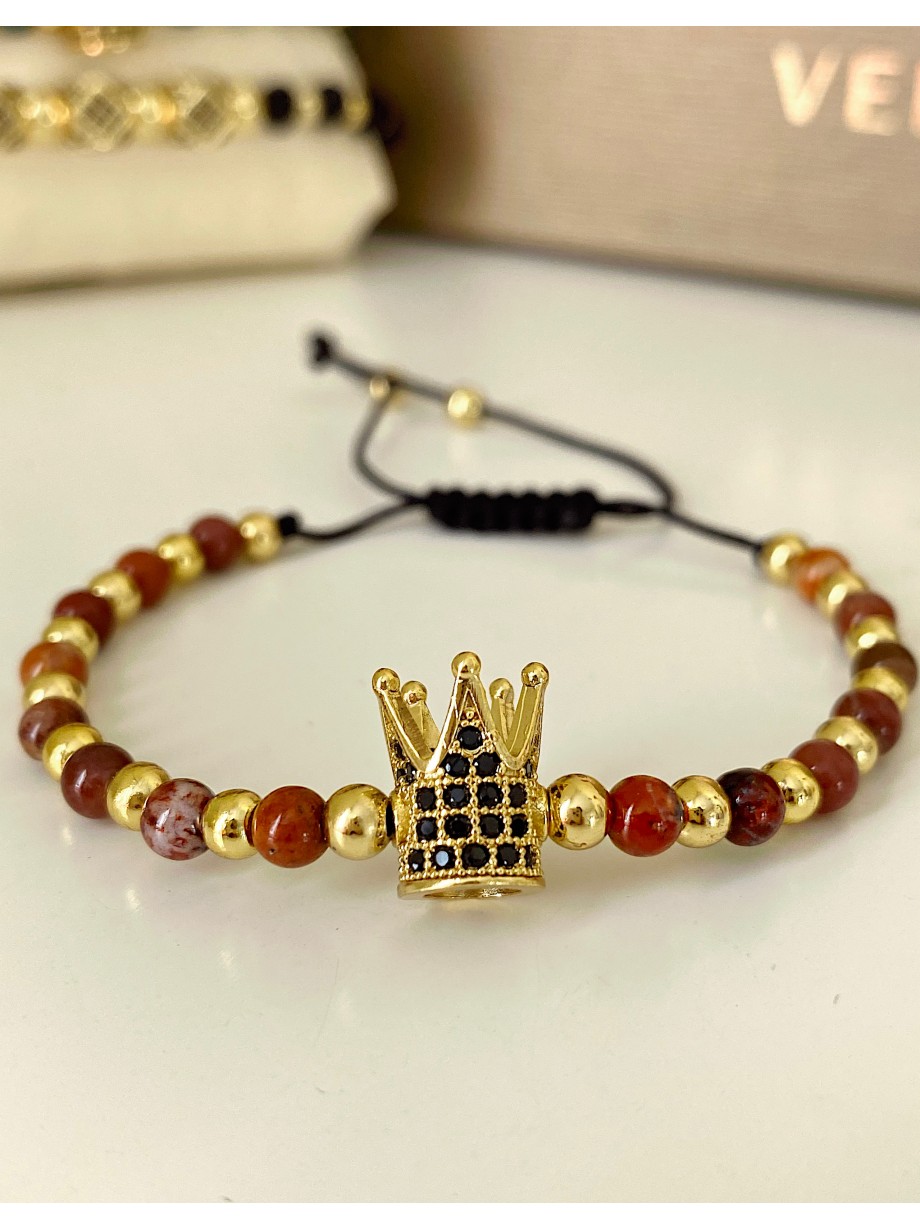 Bratara dama model deosebit cu piatra semipretioasa Ochi de tigru si design special coroana