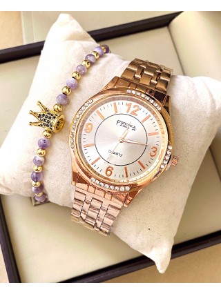 Ceas dama roze cu bratara metalica si cadran cu 4 cifre