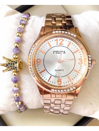 Ceas dama roze cu bratara metalica si cadran cu 4 cifre