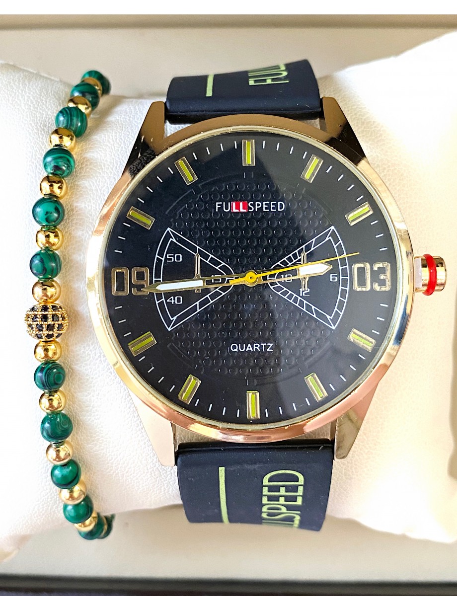 Ceas barbat negru cu bratara din piele ecologica si cadran negru