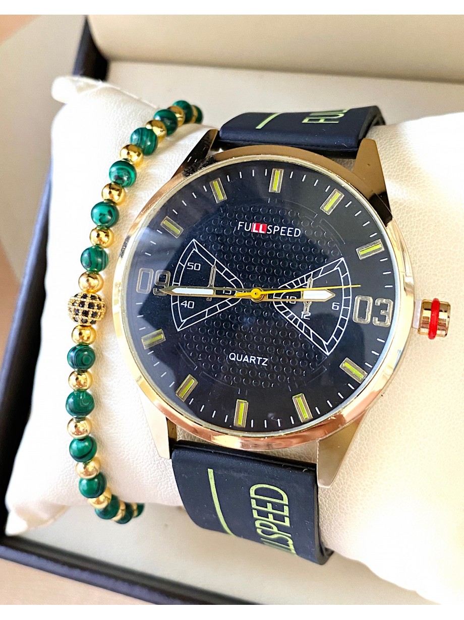 Ceas barbat negru cu bratara din piele ecologica si cadran negru