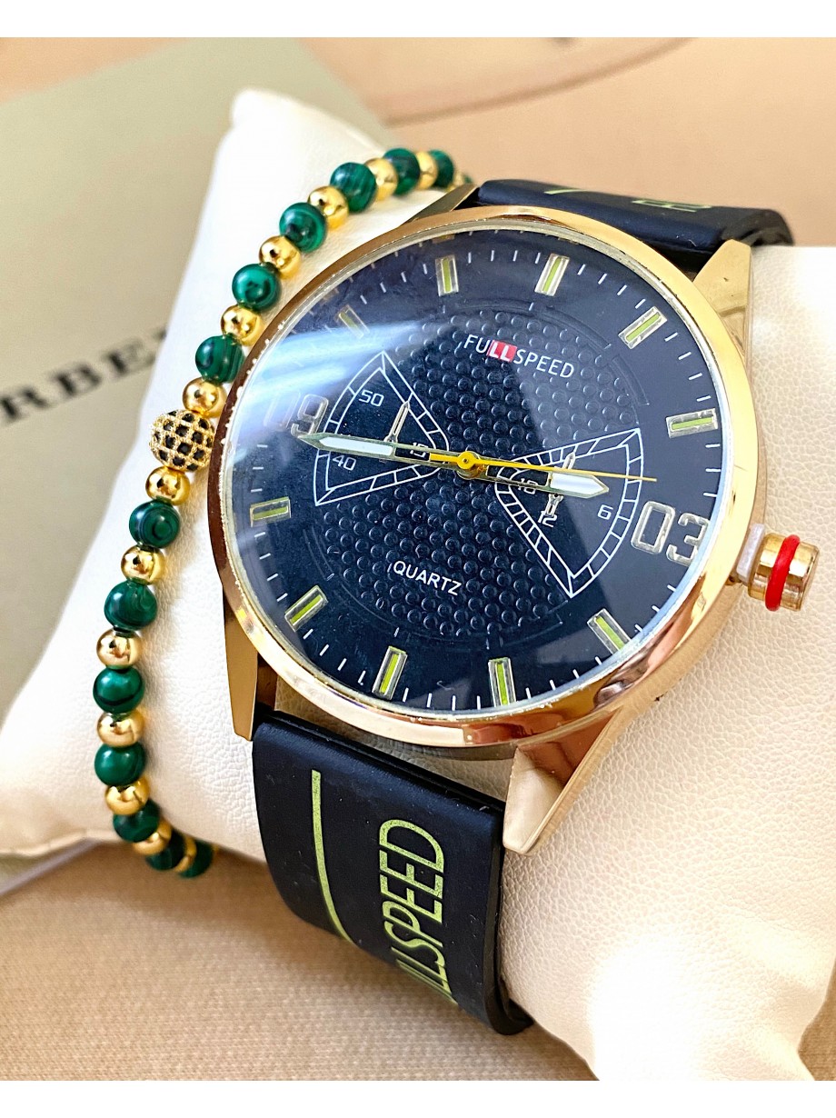 Ceas barbat negru cu bratara din piele ecologica si cadran negru