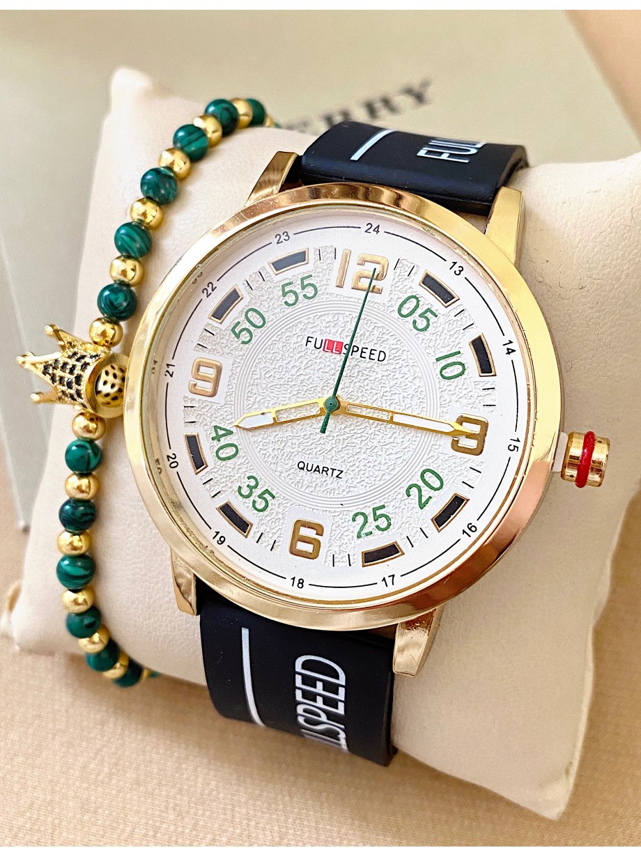 Ceas barbat negru cu bratara din piele ecologica si cadran alb