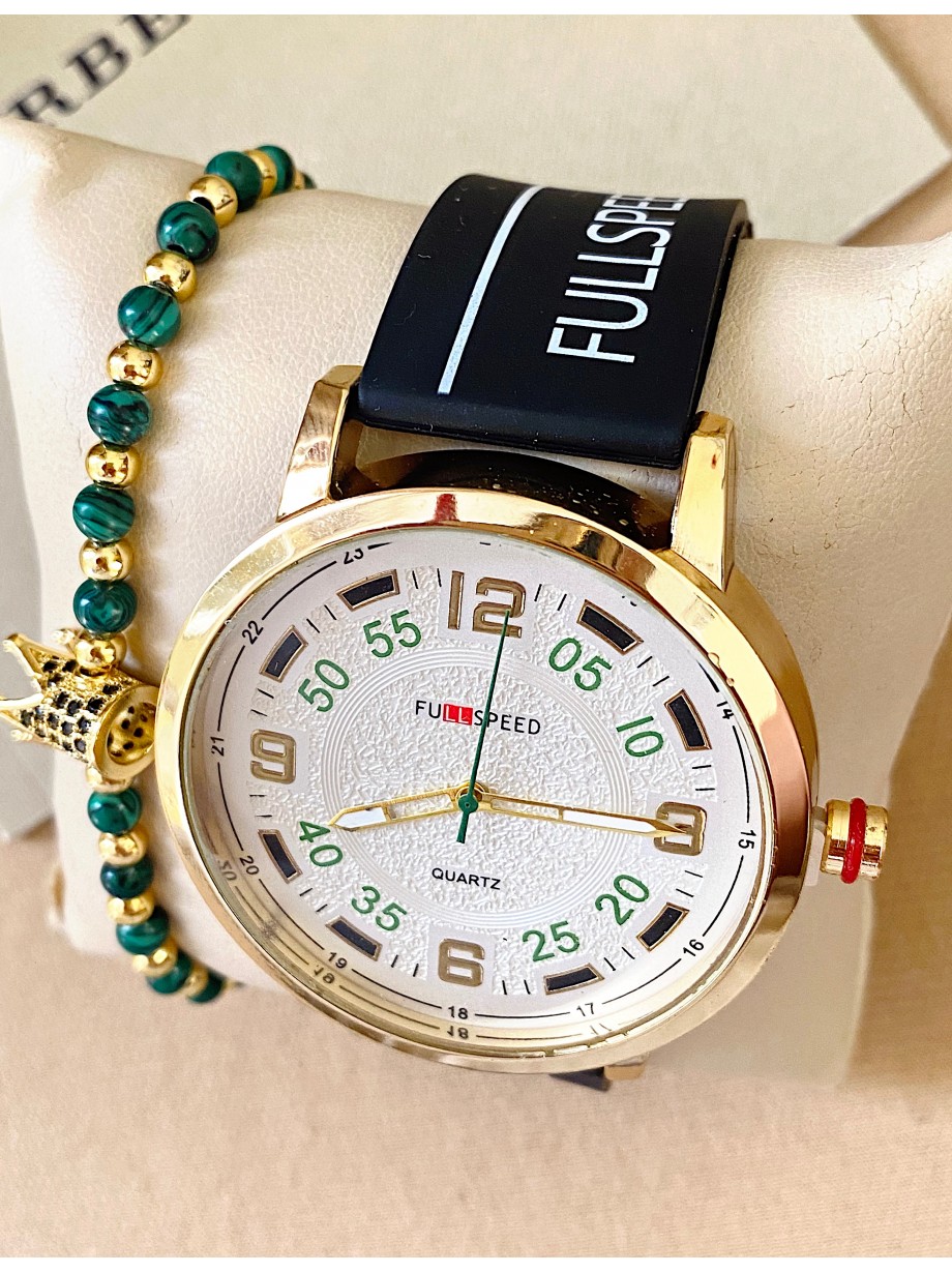 Ceas barbat negru cu bratara din piele ecologica si cadran alb