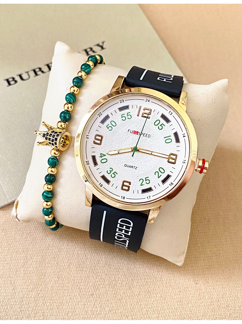 Ceas barbat negru cu bratara din piele ecologica si cadran alb