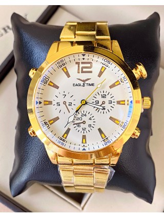 Ceas barbat auriu cu bratara metalica si cadran alb