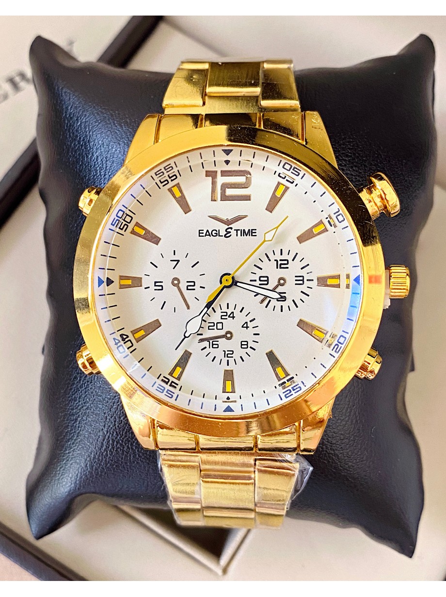 Ceas barbat auriu cu bratara metalica si cadran alb