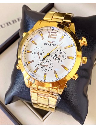 Ceas barbat auriu cu bratara metalica si cadran alb